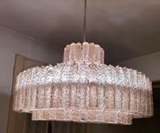 Lampadario 18 luci Venini vetro Murano Tronchi Toni Zuccheri 1970 cilindri 284