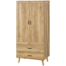 HOMCOM Guardaroba 2 Ante con 2 Cassetti e Asta Appendiabiti 80x54x180 cm Legno