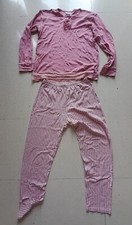 Pigiama donna cotone estivo manica lunga rosa e bianco TG. M