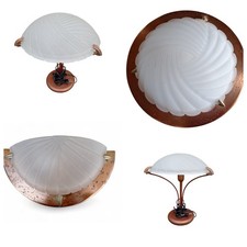 Set coordinato Plafoniera, Applique,2 Abat jour  Vintage ’90 Vetro Satinato Rame