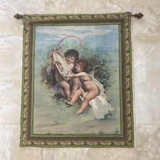 Stendardo d’epoca stampato su tela con angioletti 73 × 60 cm, supporto in legno