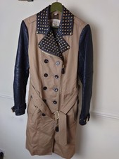 Burberry Brit trench cappotto cammello e pelle nera doppiopetto cintura taglia UK 12