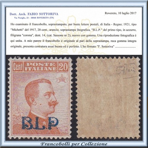 1921 italia regno cent - b.l.p.,