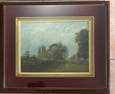 Antico Dipinto Paesaggio di campagna Olio su tela 35x27 cm