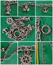 Bracciale VINTAGE 70 catena metallo ciondoli color argento charm pendenti MARINO