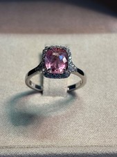 Anello Zaffiro Rosa e brillanti - oro bianco 18k