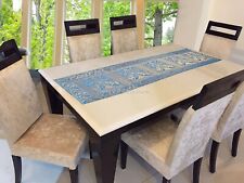 Runner da tavolo etnico in broccato jacquard turchese elefante lungo copri ta...