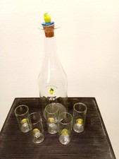 BOTTIGLIA VINTAGE VETRO SOFFIATO + 5 BICCHIERI - LEGGI DESCRIZIONE