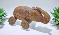 Vintage IN Legno Elefante Su Ruote Figurina Spice Scatola Originale Vecchio Mano