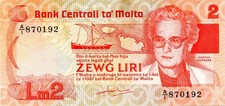 Banconota 2 lire maltesi con Agatha Barbara -  Ottimo stato