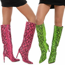 Stivali donna pitonati colorati al ginocchio tacchi alti a punta TOOCOOL X8190