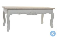 TAVOLINO SALOTTO SHABBY CON PIANO LEGNO SBIANCATO TAVOLO CAFFE' GAMBE SAGOMATE