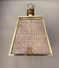 Lampadario vintage anni 70 in ottone e vetro