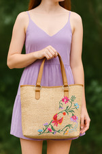 BUENO Straw Woven Purse Floral