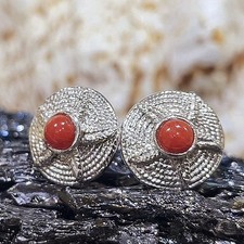 Orecchini a Bottone Corallo Rosso Naturale – Argento 925 Rodiato Italia