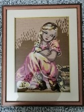 Quadro fatto a mano ricamo mezzo punto Canovaccio 65x52 con cornice