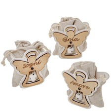 12 PZ Scatolina legno portaconfetti a forma di ANGELO 8 cm BOMBONIERA 1CRR