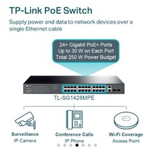 TP-LINK TL-SG2428P Switch Smart con 24 Porte Gigabit PoE+ e 4 Slot SFP - Nero