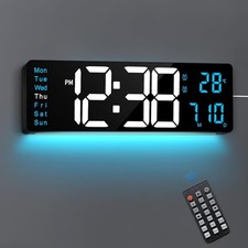 Maxstar Orologio 16" con Telecomando, Display 16 LED, Écran Noir-bleu 