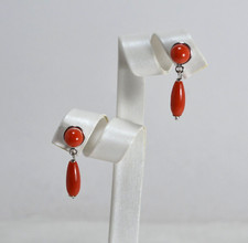 ORECCHINI  ARGENTO 925 CORALLO ROSSO PALLETTE 7 mm E PENDOLI           AGHT 0928