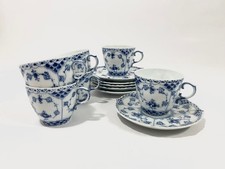 Set 6 tazzine e piattini da caffè Royal Copenhagen blu scanalato pizzo pieno 1035