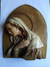 SCULTURA IN CERAMICA IMMAGINE SACRA SUPPORTO IN LEGNO   (242)