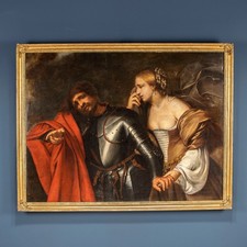 Girolamo Forabosco Dipinto Olio su Tela Jefte e la Figlia Italia XVII Secolo
