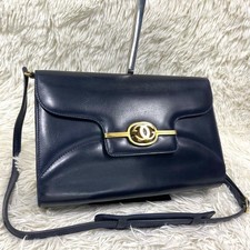 Gucci GG Turn Lock borsa a tracolla vintage pelle navy patta tracolla anni 80 donna
