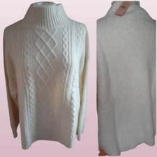 Maglione Loft Plus 16/18/1X pullover bianco sporco cavo pescatore irlandese nuovo con etichette
