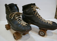 Pattini vintage Roll Away Skate Co Ohio, con ruote in legno senza fermi punta anni 20 30