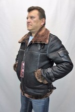 NERO 100% VERO PELLE DI PECORA SHEARLING Giacca Bomber B3 Da Volo S-6XL