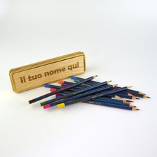 Set 12 Matite Acquerelli Personalizzate Astuccio in Metallo Intarsiato+Pennello