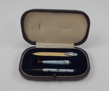 Raro 3-tlg. Set Scrittura Di 900er Argento Sterling Smaltato Placcato Oro