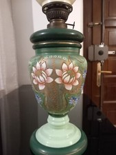 2 lumi antichi in opaline verde primi 900 una base restaurata 