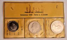 500 Lire argento, 100 Lire, 50 Lire FDC 1970 IPZS