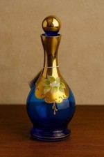 Bottiglia da liquore Terzo Fuoco vetro blu e ORO 24kt anni'70