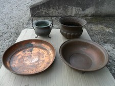 LOTTO DI 4 VECCHI OGGETTI IN RAME VASSOIO CATINO PORTAVASO PORTA FIORI - VINTAGE