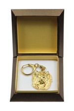 Yorkshire Terrier I - Portachiavi dorato con cane in confezione regalo, decorazi