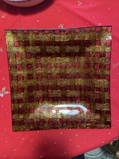 CENTROTAVOLA PIATTO VETRO ROSSO CON ALBERO SILVER. PIATTINO NATALE D. 20X4,5CM.