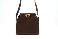 CELINE Vintage Borsa a Spalla Logo Oro Hardware Red Interno Pelle Marrone 4208h