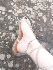 Sandali Donna Flat Piatti Schiava Con Lacci Rinhestone Brillantini Brillanti 37