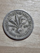 Moneta da 1 scellino Nigeria, 1959. KM# 5, rame-nichel. Palma. Elisabetta II