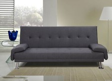 DIVANO LETTO SOFA' 3 POSTI RECLINABILE TESSUTO GRIGIO DOPPIO CUSCINI -CONTRASSEG