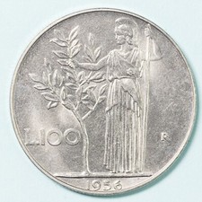 REPUBBLICA ITALIANA 100 LIRE 1956 MINERVA FDC ACCIAIO COLLEZIONE NUMISMATICA