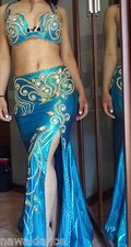 VESTITO DANZA DEL VENTRE BELLY DANCE turchese 096 danza orientale costume egitto