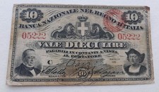10 LIRE BANCA NAZIONALE NEL REGNO D’ITALIA DECR  25/07/1866 RR
