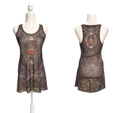 Mini abito tunica semi trasparente cristallo Swarovski rosa Michal Negrin floreale med