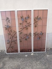 3 VETRI CATTEDRALI AL PIOMBO CON DIPINTI FLOREALI - BUONO STATO  LIBERTY  EMILIA