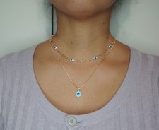 Collana catena doppia placcata oro ciondolo occhio turco occhio greco malocchio 