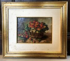 QUADRO DOPPIO DIPINTO OLIO NATURA MORTA CESTO FRAGOLE RITRATTO CANI LEVRIERI 900